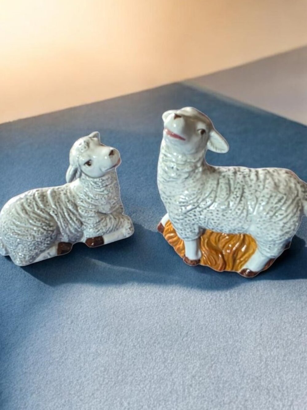 VINTAGE Salt & Pepper Shakers Wool Sheep Figurines